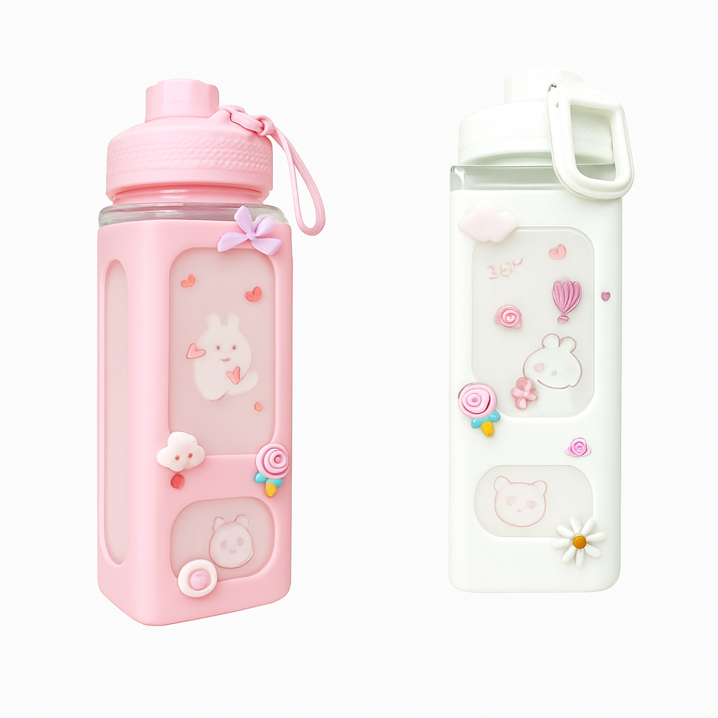 700ml Kawaii Water Bottle with Lid and Straw