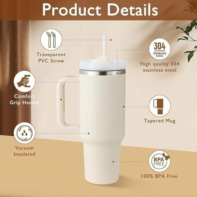 1200ML Stainless Steel Vacuum Insulated Tumbler with Lid and Straw – 1.2L Travel Cup for Water, Iced Tea, or Coffee