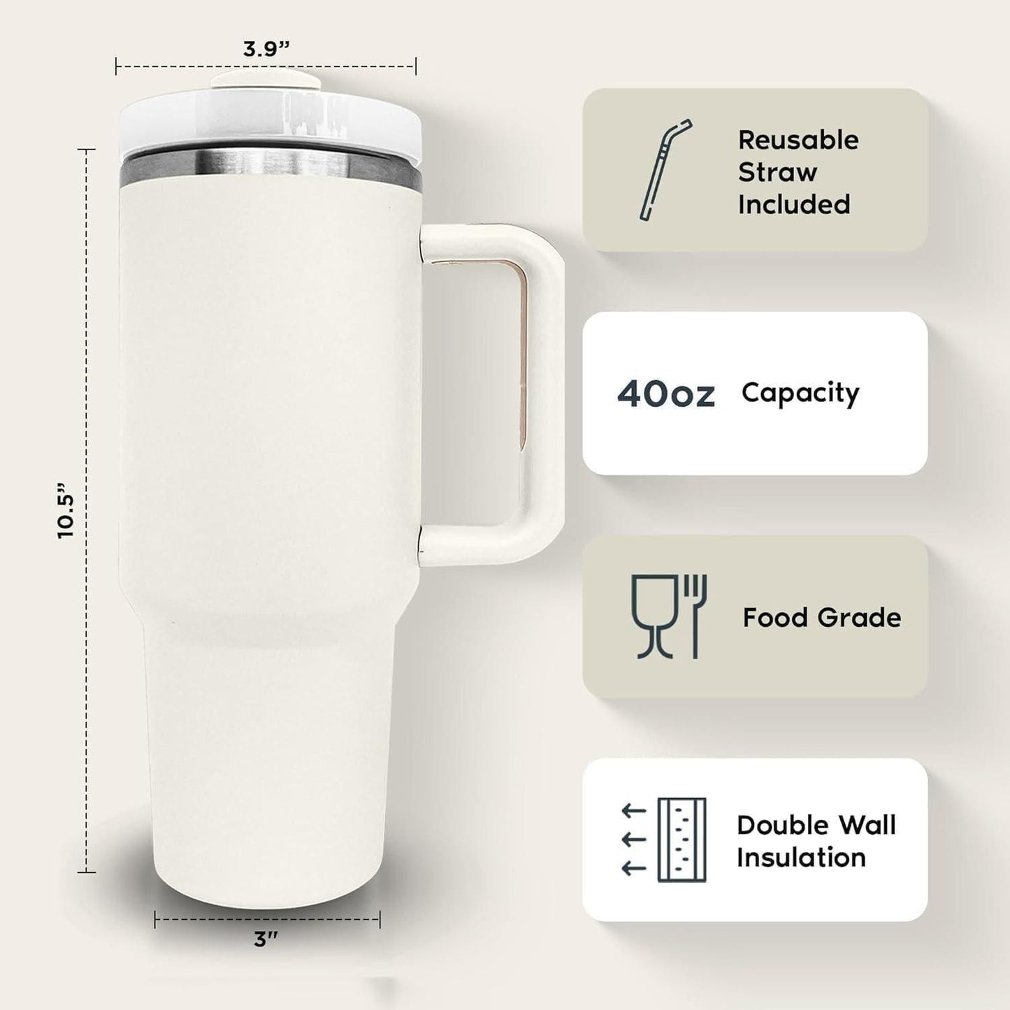 1200ML Stainless Steel Vacuum Insulated Tumbler with Lid and Straw – 1.2L Travel Cup for Water, Iced Tea, or Coffee